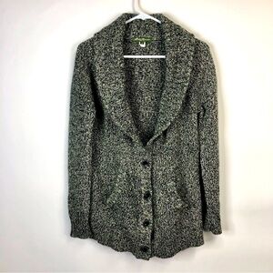 Eddie Bauer cardigan wool blend sweater black cream shawl neck button down M